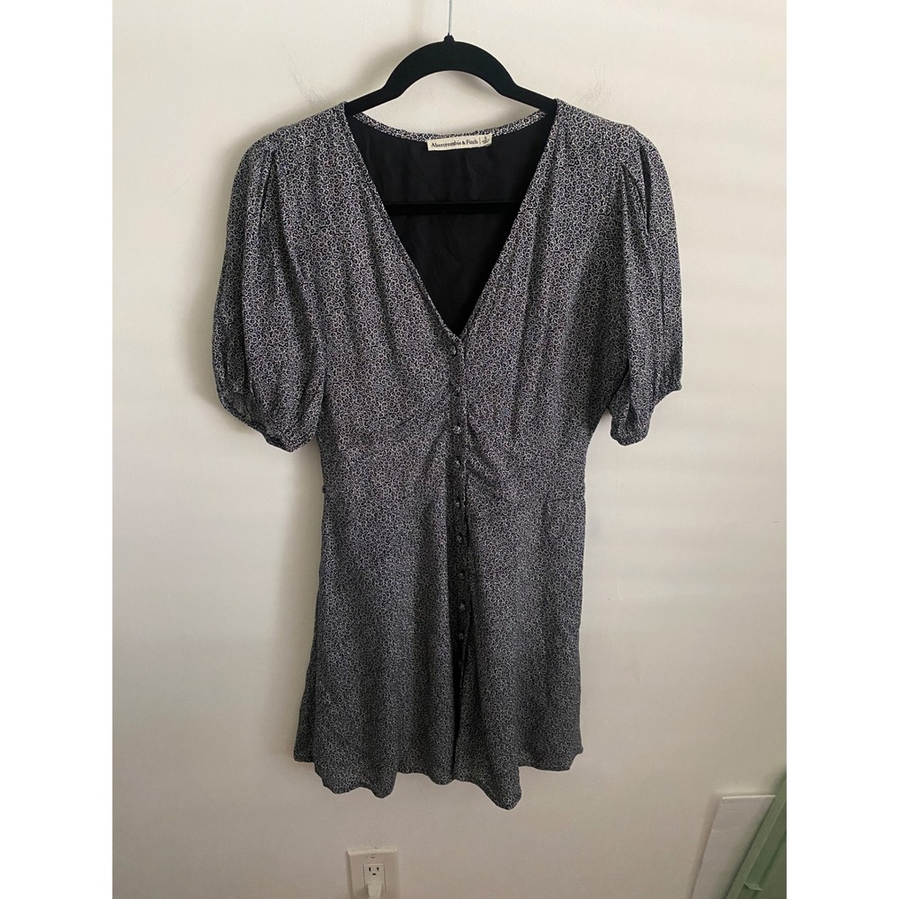 Abercrombie & Fitch Womens Blue Floral Puff Sleeve Mini Dress S